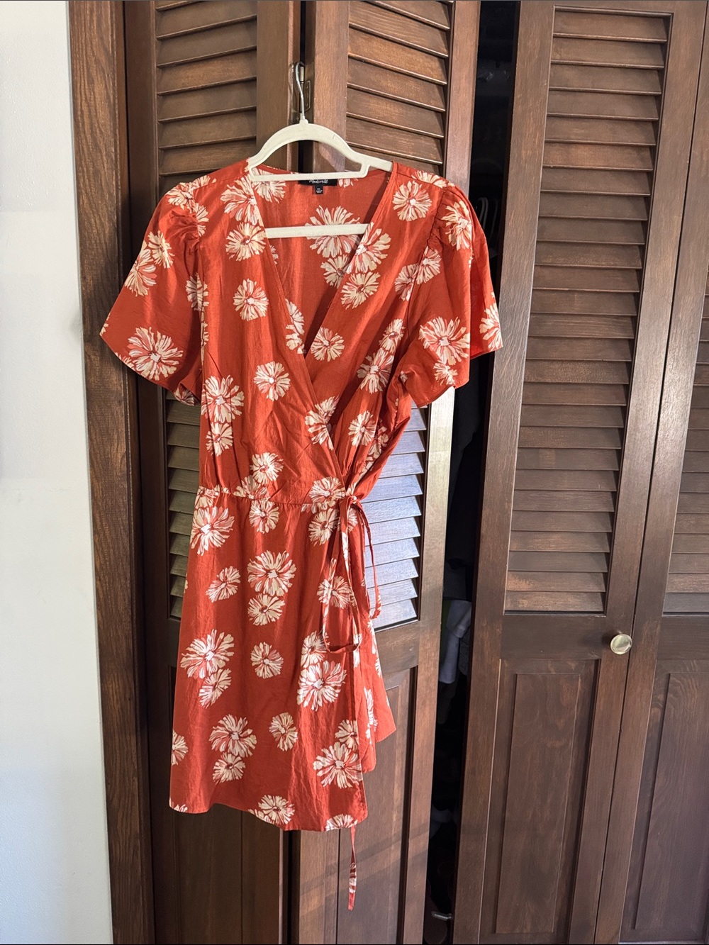Madewell Rust Red Floral Wrap Dress with Cream Flowers
